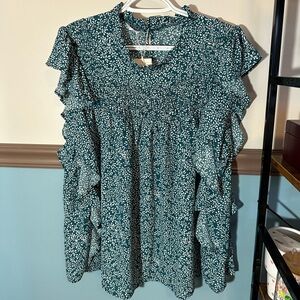 Floral Ruffle Short Sleeve Blouse